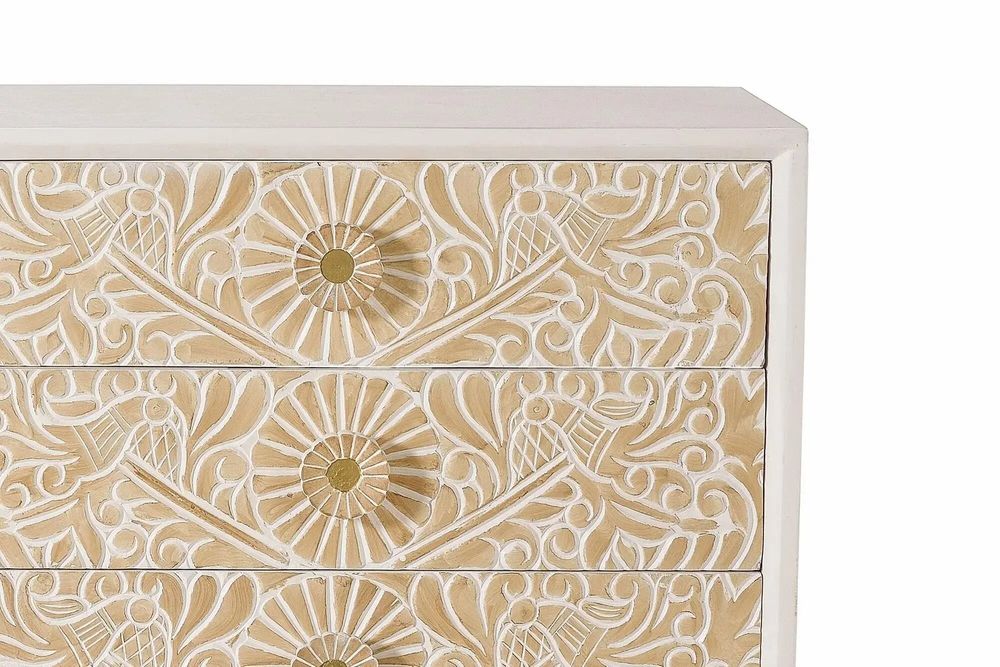 Commodes - Commode en bois de manguier blanc avec détails dorés - GINER Y COLOMER