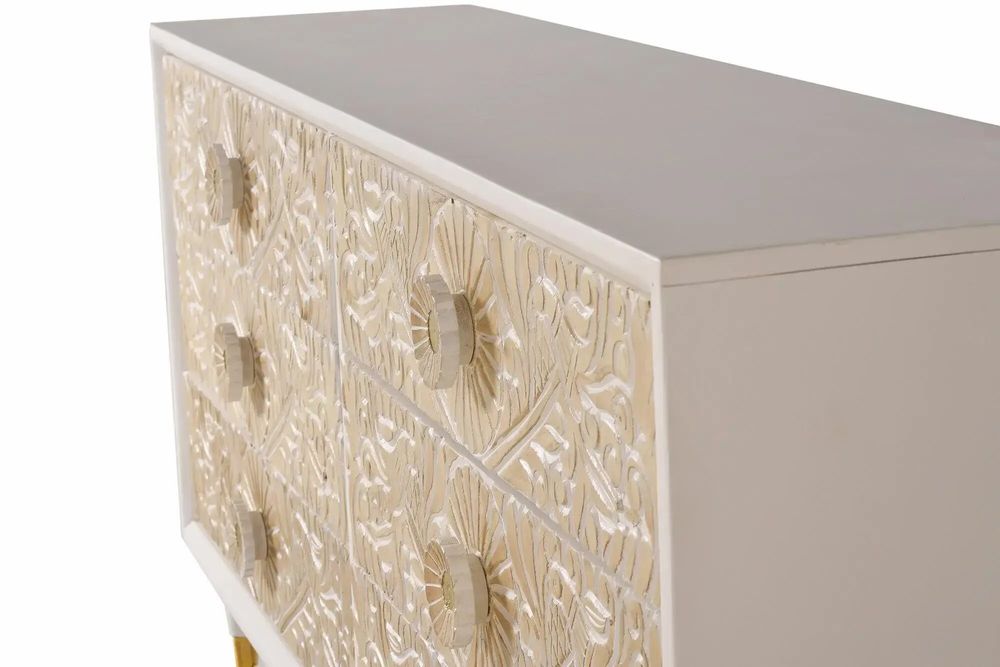 Commodes - Commode en bois de manguier blanc avec détails dorés - GINER Y COLOMER
