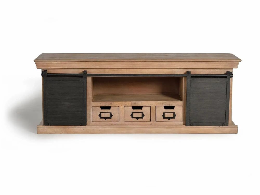 TV stands - TV cabinet in mango wood and legs in natural and gray metal - GINER Y COLOMER