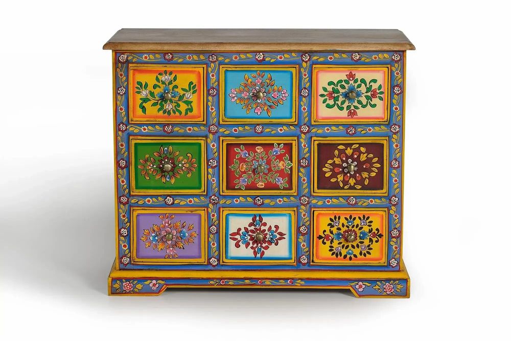 Commodes - Commode en bois de manguier avec détails multicolores peints à la main - GINER Y COLOMER