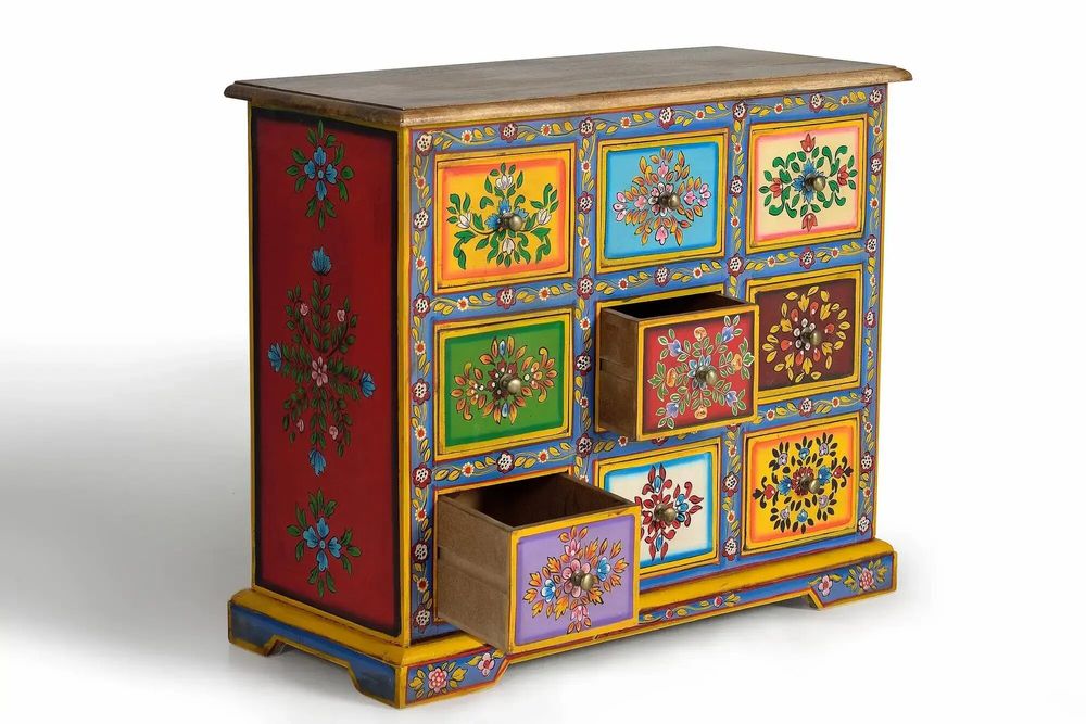 Commodes - Commode en bois de manguier avec détails multicolores peints à la main - GINER Y COLOMER