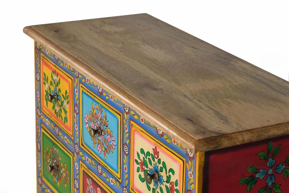 Commodes - Commode en bois de manguier avec détails multicolores peints à la main - GINER Y COLOMER