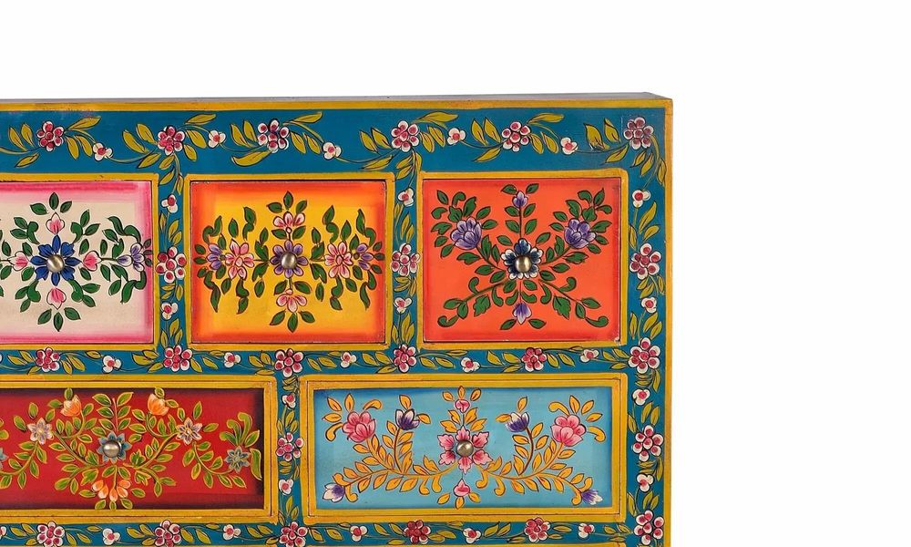 Chests of drawers - Mango wood chest of drawers with hand-painted multi-colored details - GINER Y COLOMER