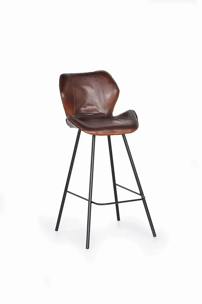 Tabourets - Lot de 2 tabourets en cuir naturel avec pieds en métal - GINER Y COLOMER