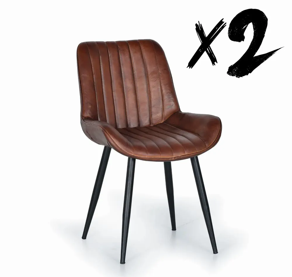 Chairs - Set of 2 chairs in brown leather and metal - GINER Y COLOMER