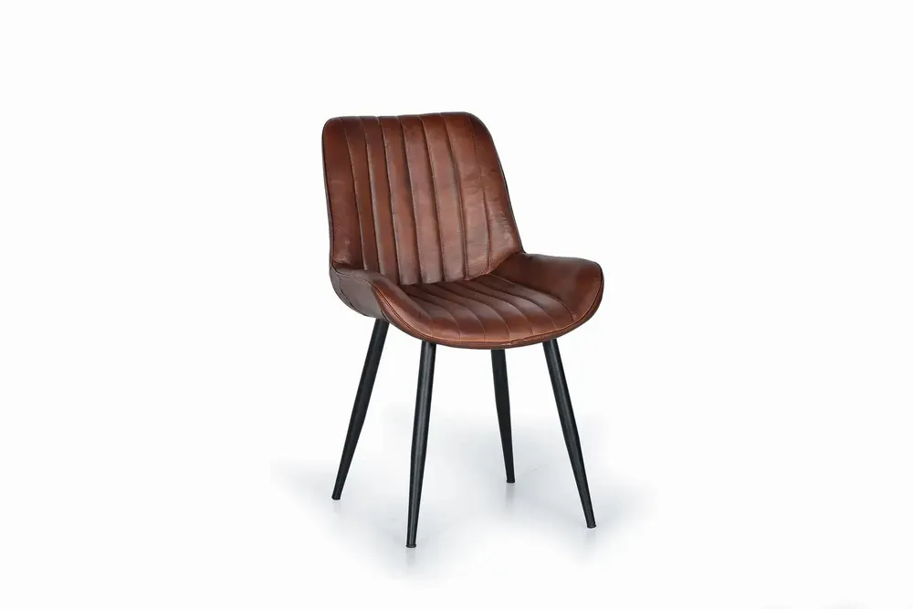 Chairs - Set of 2 chairs in brown leather and metal - GINER Y COLOMER