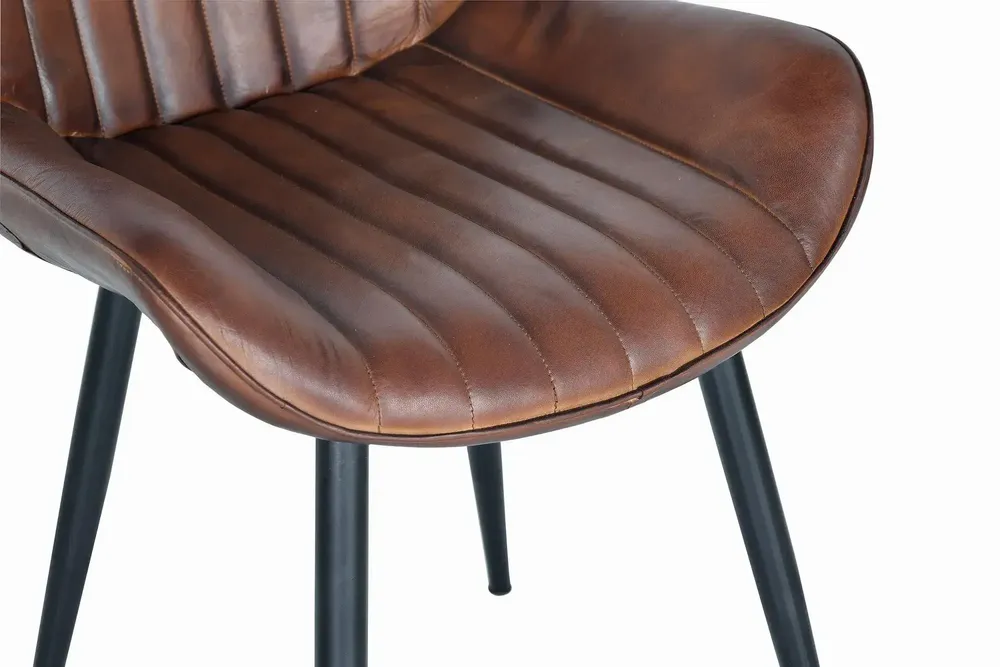 Chairs - Set of 2 chairs in brown leather and metal - GINER Y COLOMER