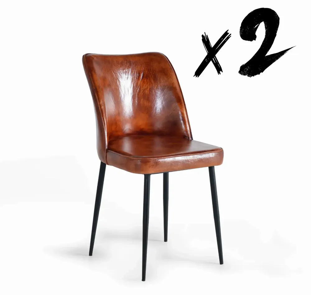 Chaises - Ensemble de 2 chaises en cuir naturel et pieds en métal - GINER Y COLOMER