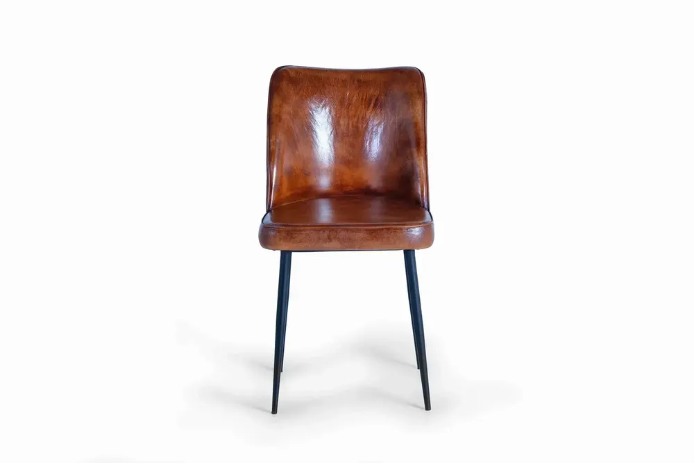 Chaises - Ensemble de 2 chaises en cuir naturel et pieds en métal - GINER Y COLOMER