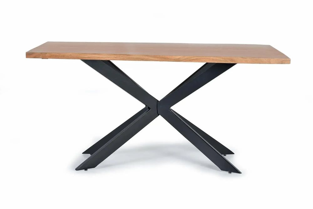 Dining Tables - Dining table in natural acacia wood and black metal legs - GINER Y COLOMER