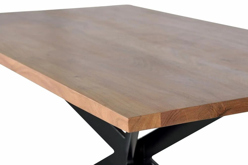 Dining Tables - Dining table in natural acacia wood and black metal legs - GINER Y COLOMER