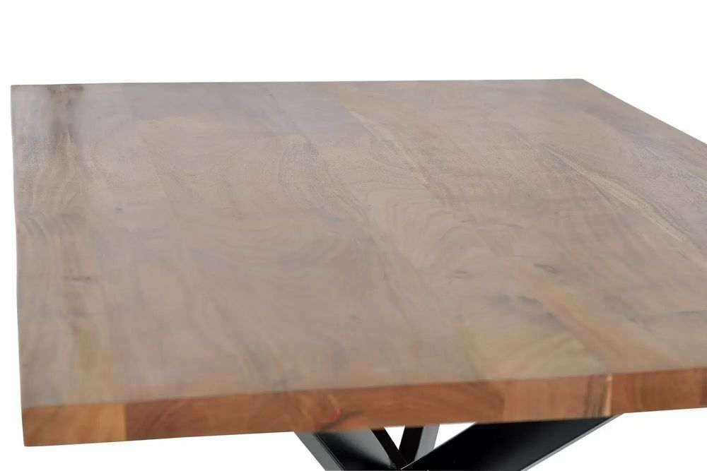 Dining Tables - Dining table in natural acacia wood and black metal legs - GINER Y COLOMER