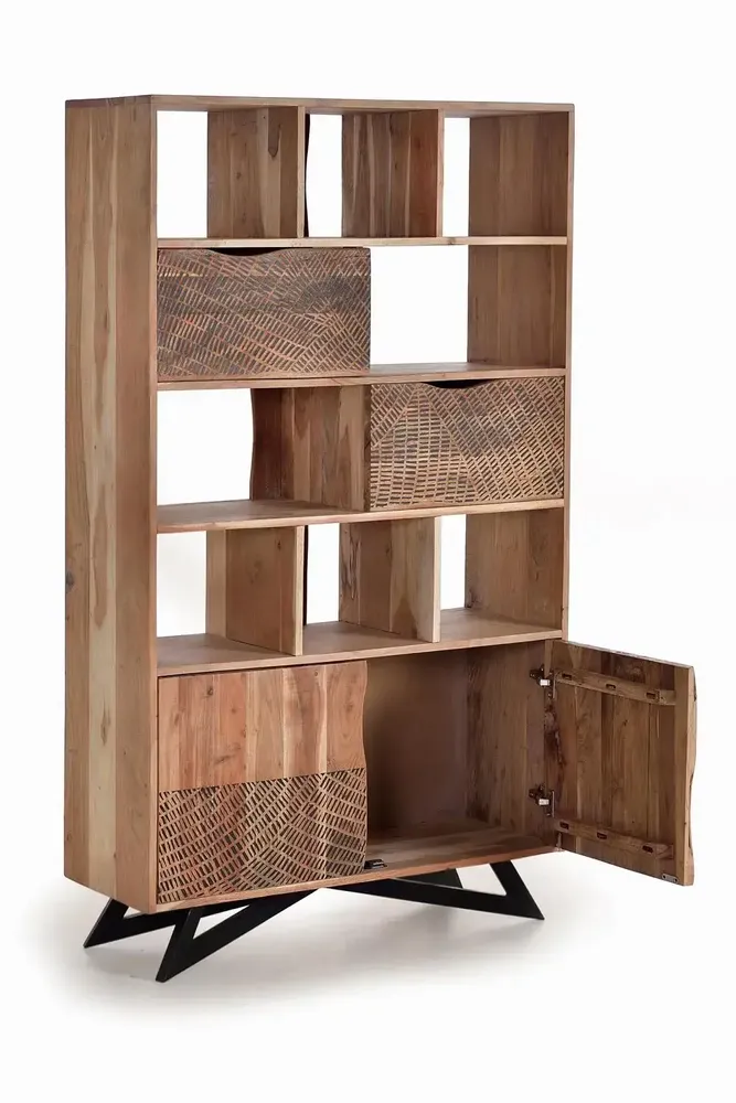 Shelves - Acacia wood shelf and natural-colored metal legs - GINER Y COLOMER