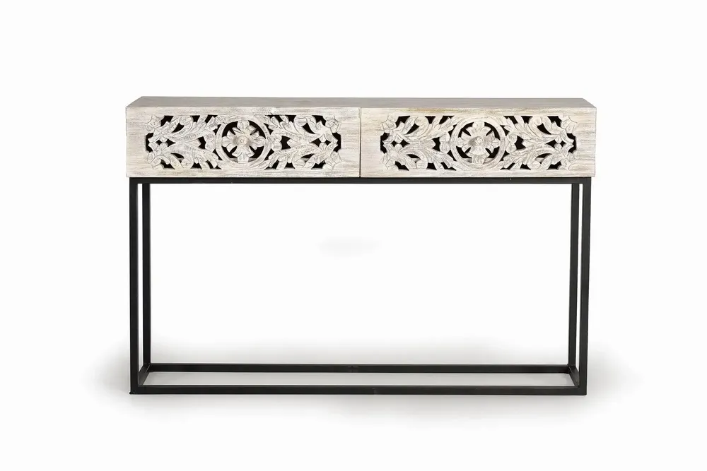 Console table - Mango wood console and black and white aged metal legs - GINER Y COLOMER