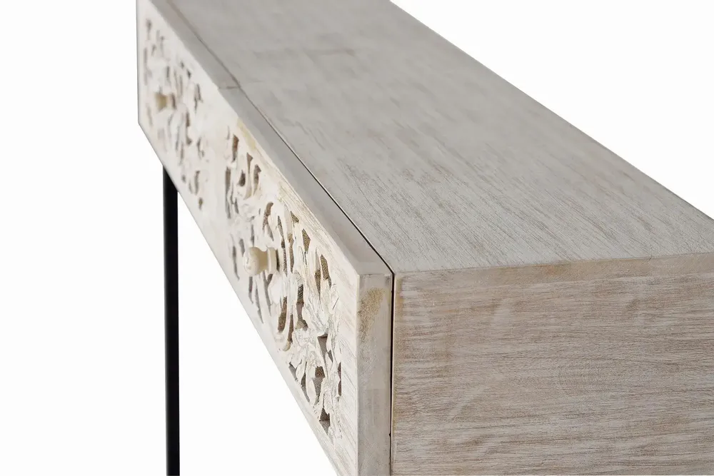 Console table - Mango wood console and black and white aged metal legs - GINER Y COLOMER