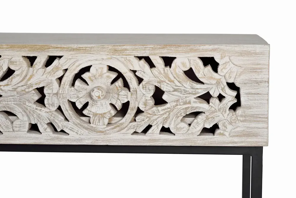 Console table - Mango wood console and black and white aged metal legs - GINER Y COLOMER