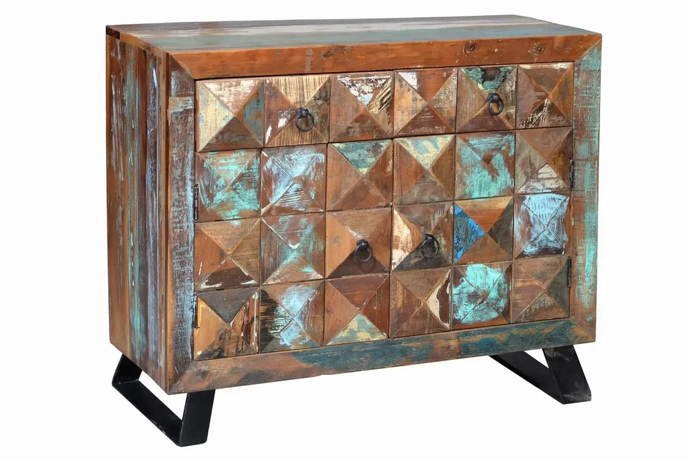 Commodes - Commode exclusive en bois recyclé multicolore - GINER Y COLOMER