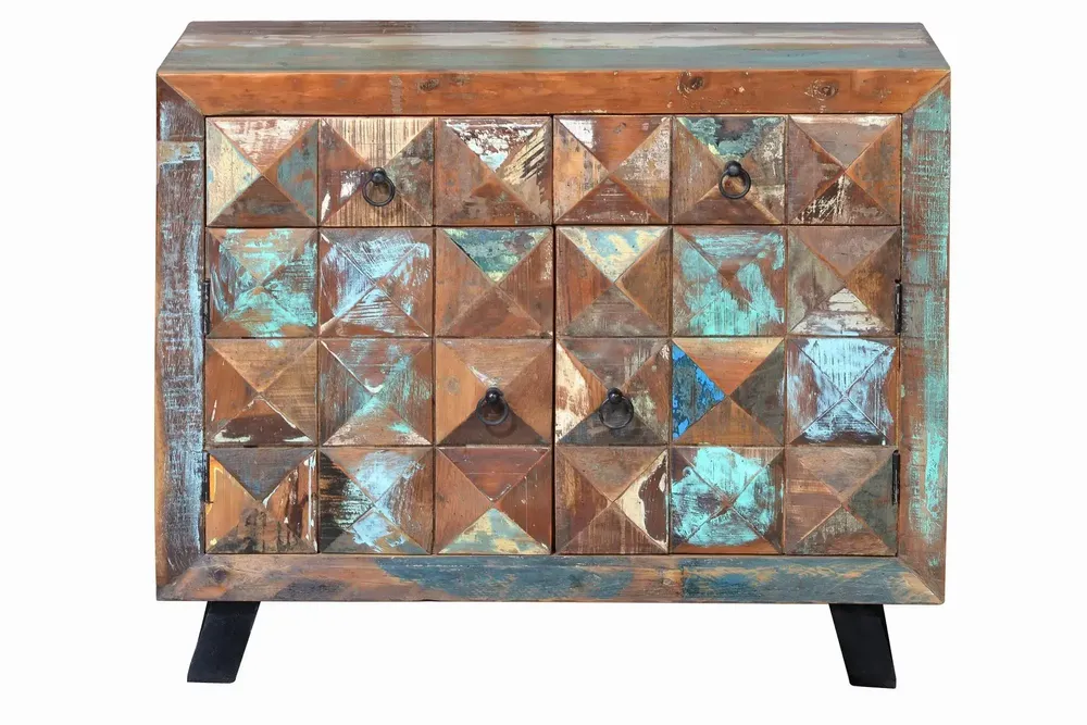 Commodes - Commode exclusive en bois recyclé multicolore - GINER Y COLOMER