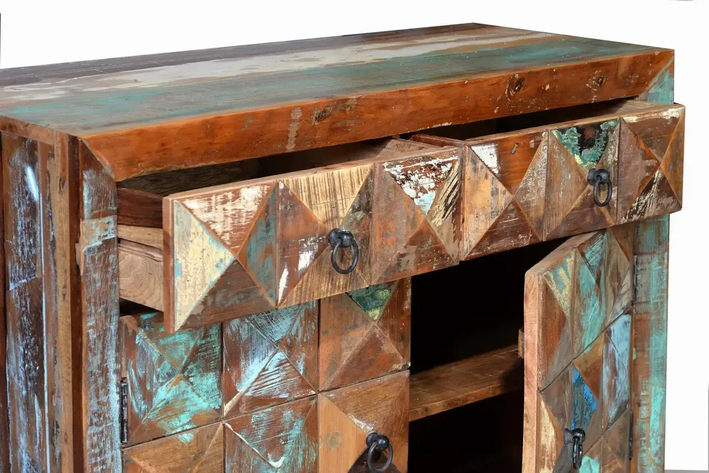 Commodes - Commode exclusive en bois recyclé multicolore - GINER Y COLOMER