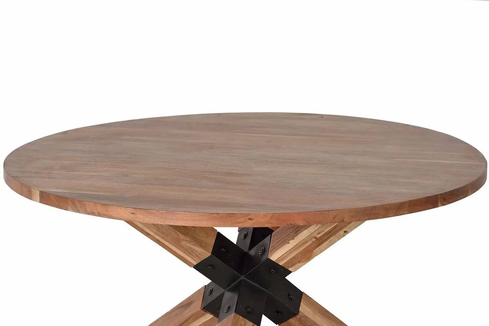Tables Salle à Manger - Table à manger ronde en bois d'acacia naturel et pieds en métal noir - GINER Y COLOMER