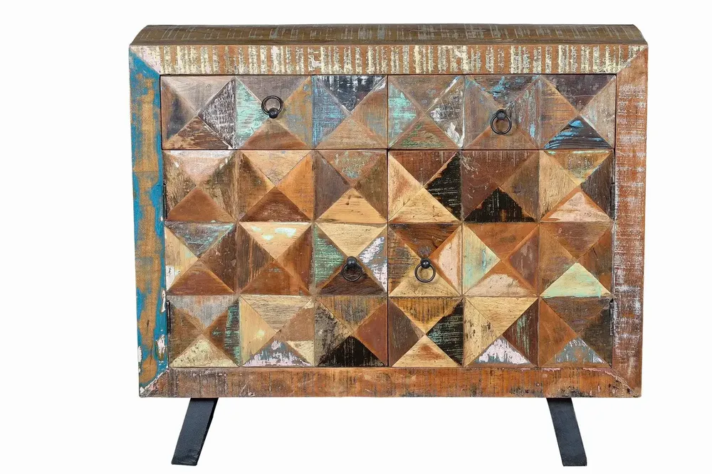 Commodes - Commode exclusive en bois recyclé multicolore - GINER Y COLOMER