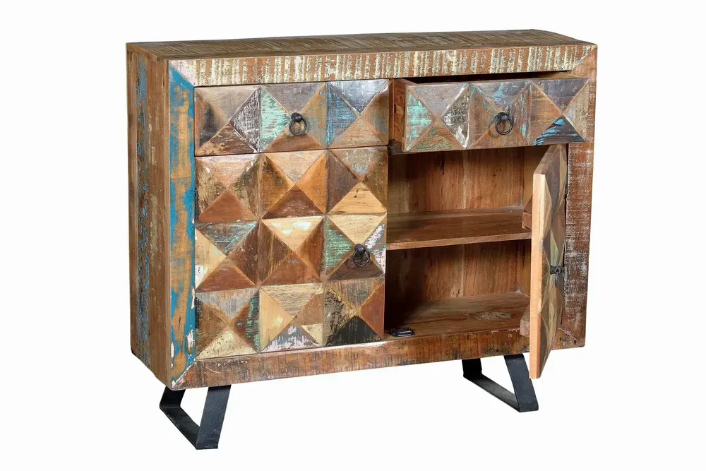 Commodes - Commode exclusive en bois recyclé multicolore - GINER Y COLOMER