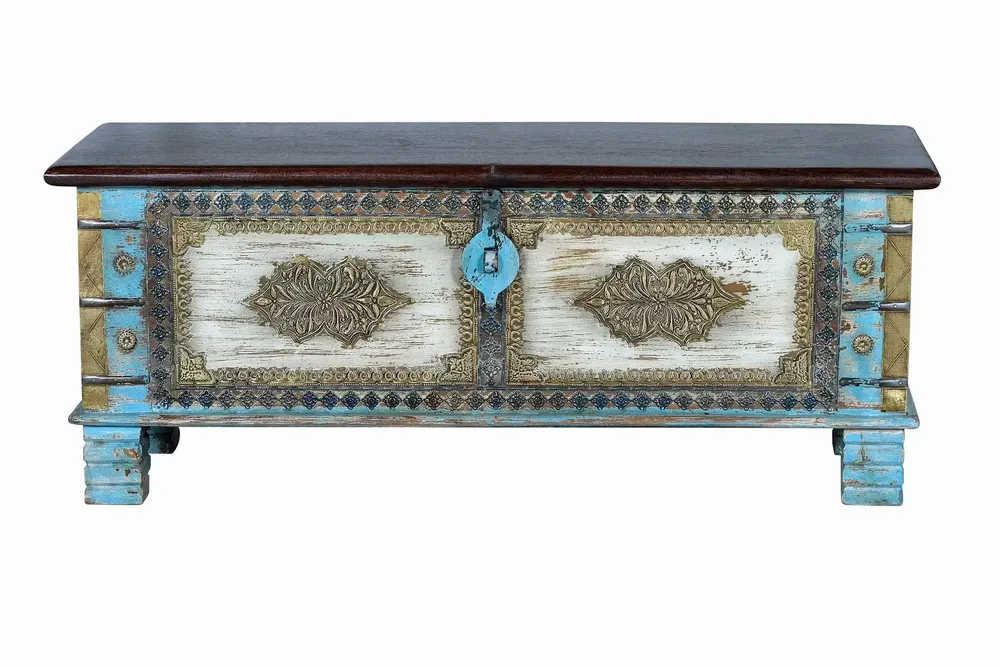 Boîtes de rangement - Coffre en manguier bleu et merisier vieilli - GINER Y COLOMER