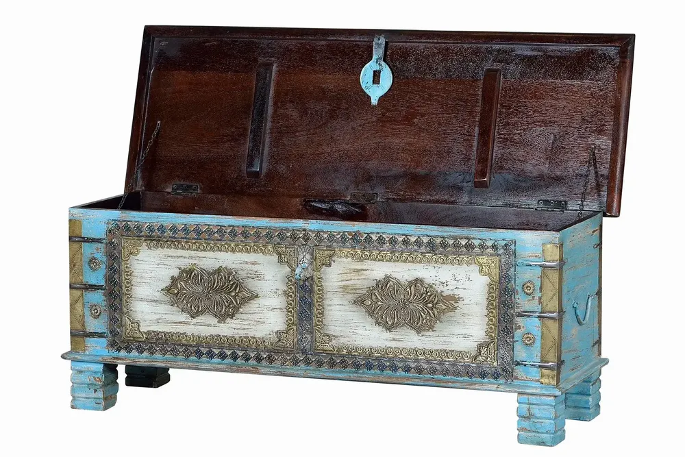 Boîtes de rangement - Coffre en manguier bleu et merisier vieilli - GINER Y COLOMER