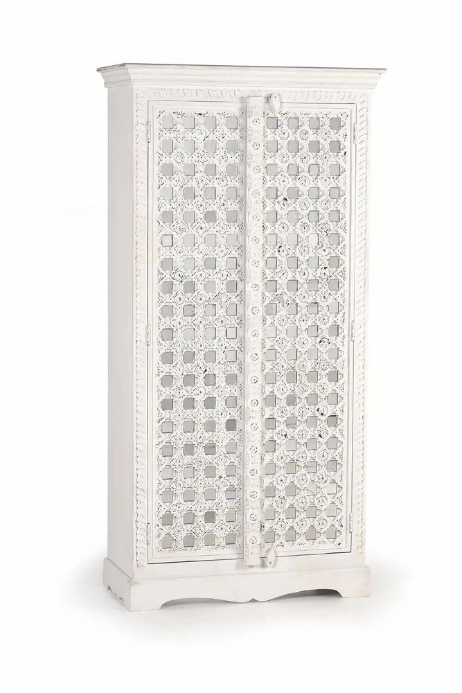 Wardrobe - Mango wood cabinet mirror details in white - GINER Y COLOMER