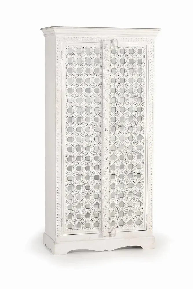 Wardrobe - Mango wood cabinet mirror details in white - GINER Y COLOMER