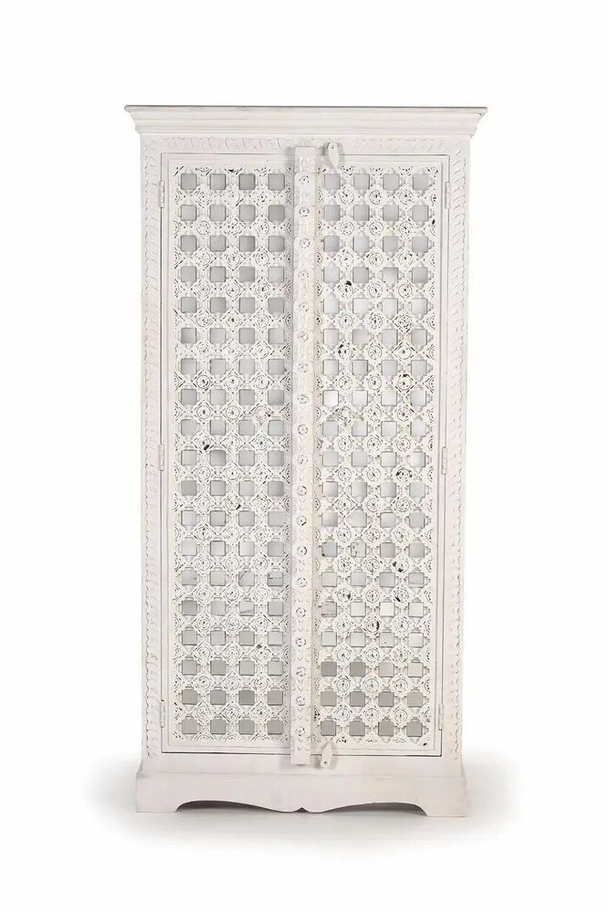 Wardrobe - Mango wood cabinet mirror details in white - GINER Y COLOMER