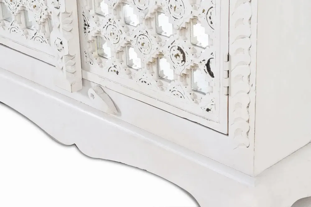Wardrobe - Mango wood cabinet mirror details in white - GINER Y COLOMER