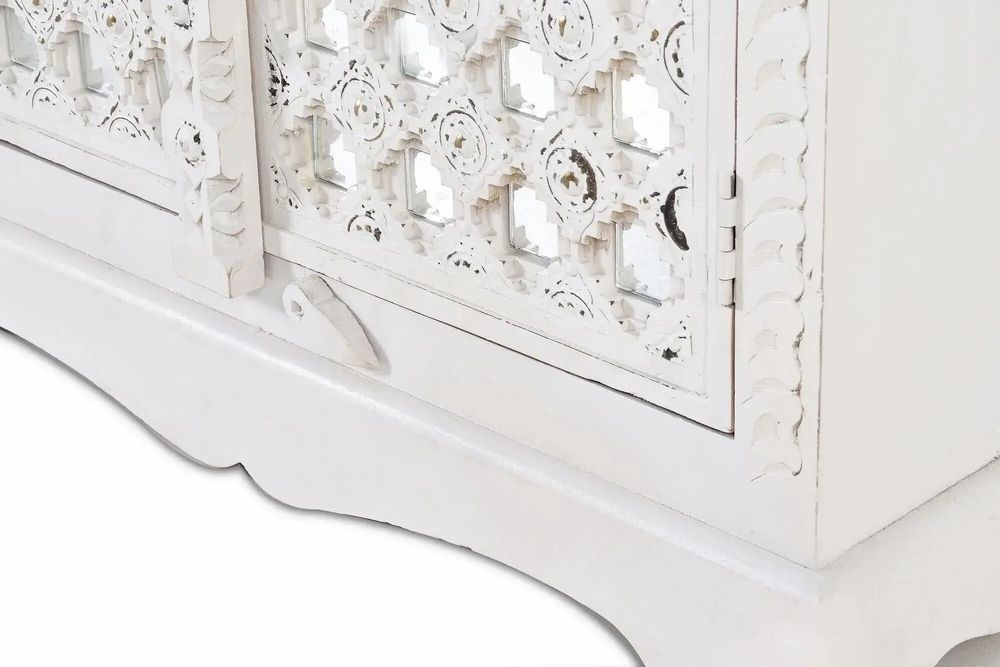 Wardrobe - Mango wood cabinet mirror details in white - GINER Y COLOMER