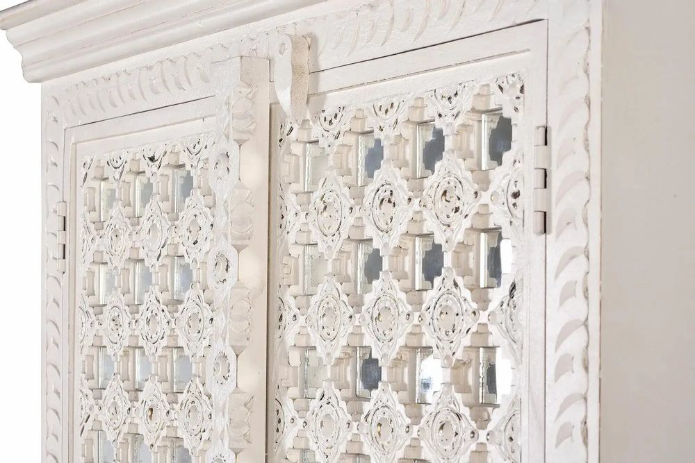 Wardrobe - Mango wood cabinet mirror details in white - GINER Y COLOMER