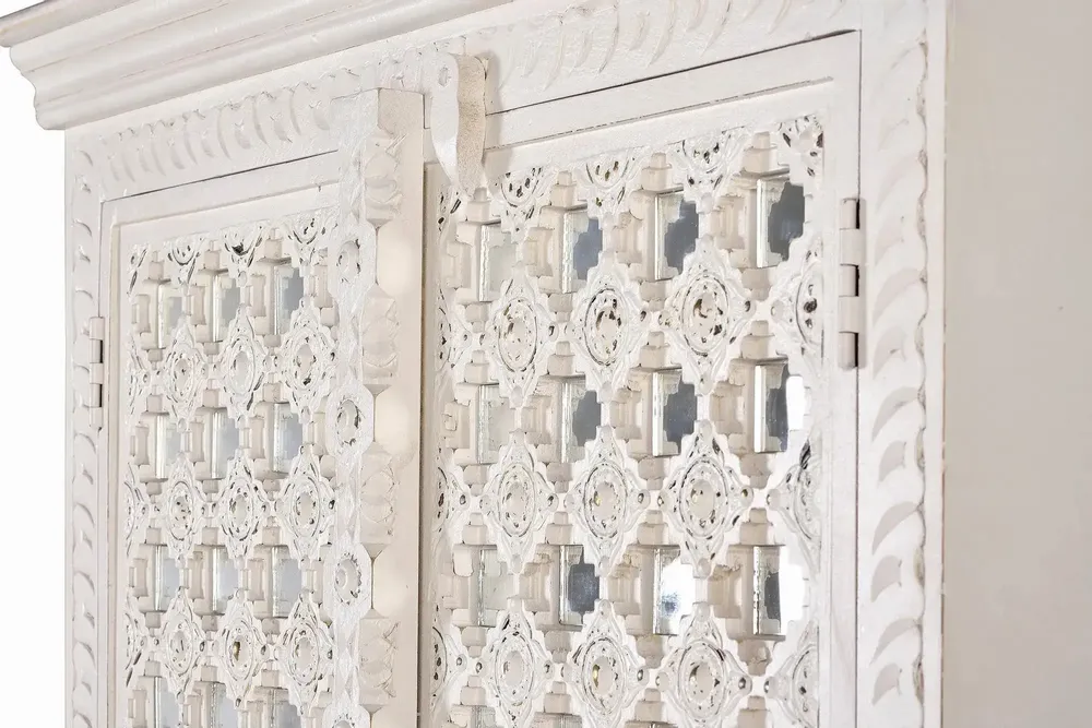 Wardrobe - Mango wood cabinet mirror details in white - GINER Y COLOMER
