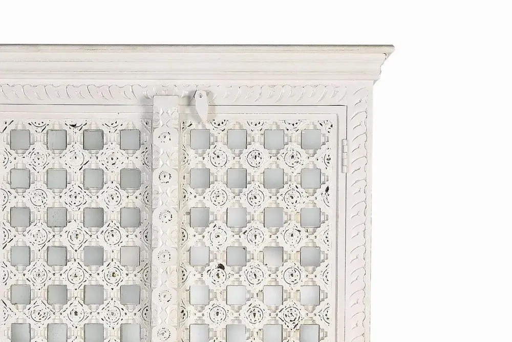 Wardrobe - Mango wood cabinet mirror details in white - GINER Y COLOMER
