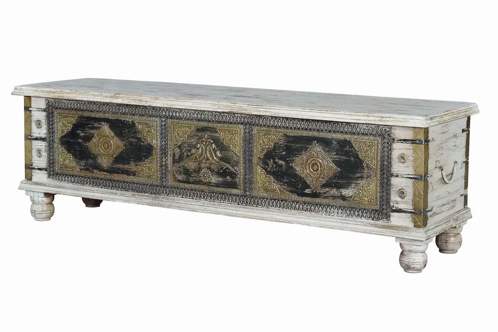 Boîtes de rangement - Coffre en bois de manguier et détails en bronze blanc vieilli - GINER Y COLOMER
