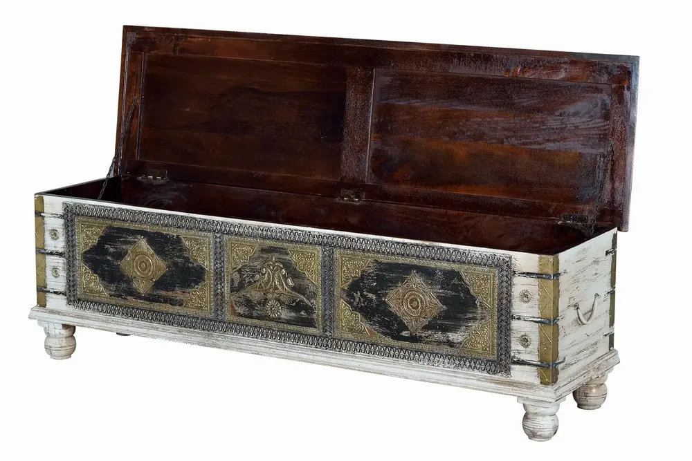 Boîtes de rangement - Coffre en bois de manguier et détails en bronze blanc vieilli - GINER Y COLOMER