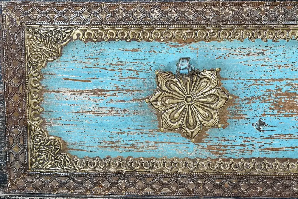 Boîtes de rangement - Coffre en bois de manguier noir vieilli avec détails bleus - GINER Y COLOMER