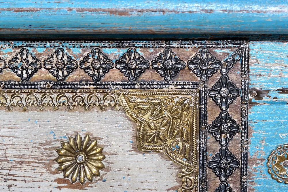 Storage boxes - Chest in aged blue mango wood - GINER Y COLOMER
