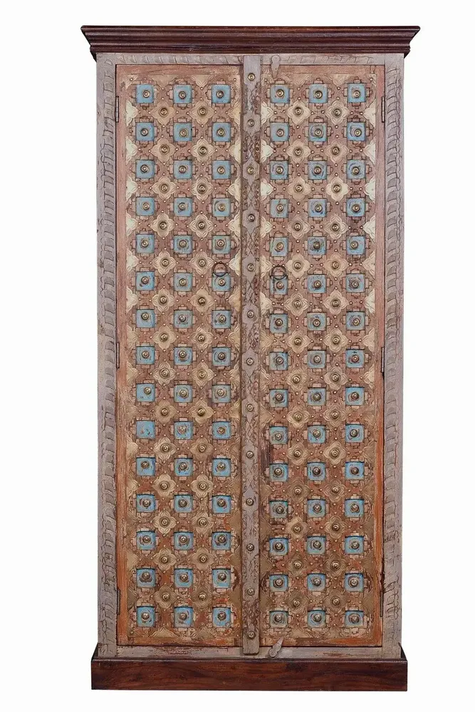 Wardrobe - Mango wood cabinet in walnut and aged gray - GINER Y COLOMER