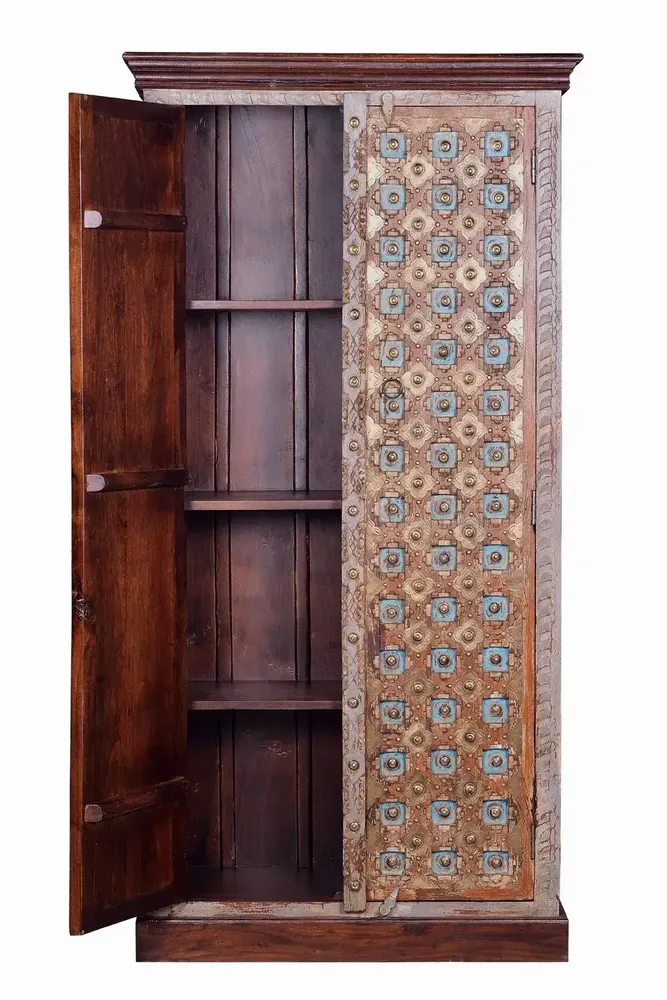 Wardrobe - Mango wood cabinet in walnut and aged gray - GINER Y COLOMER