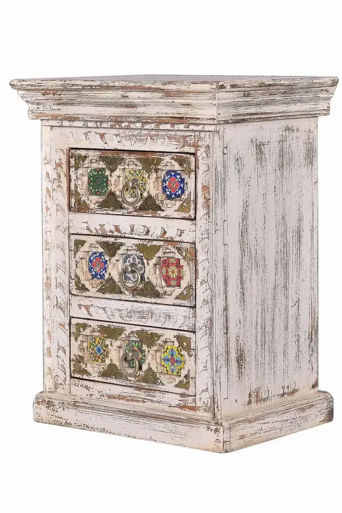 Night tables - Mango wood bedside table with ceramic and bronze details - GINER Y COLOMER