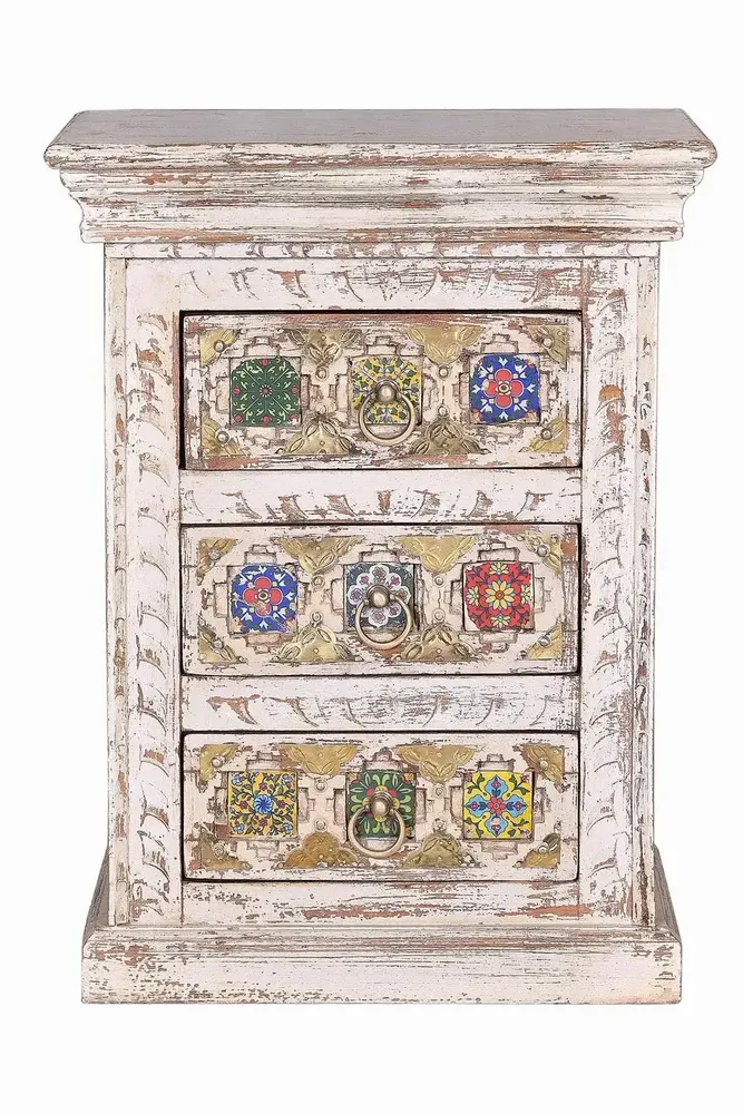 Night tables - Mango wood bedside table with ceramic and bronze details - GINER Y COLOMER