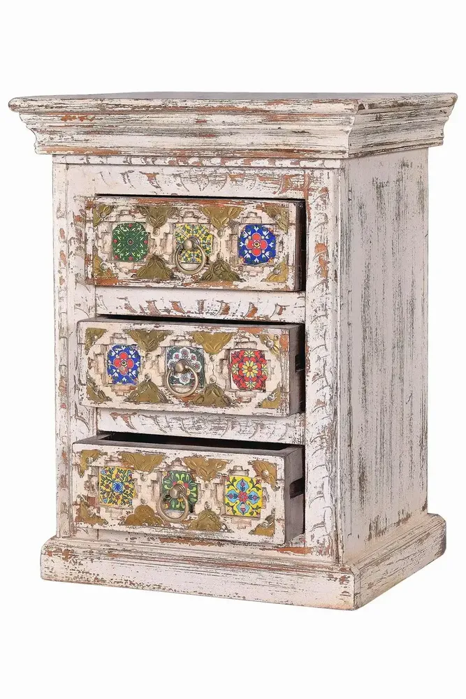 Night tables - Mango wood bedside table with ceramic and bronze details - GINER Y COLOMER