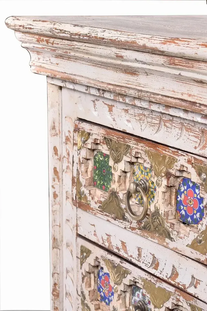 Night tables - Mango wood bedside table with ceramic and bronze details - GINER Y COLOMER