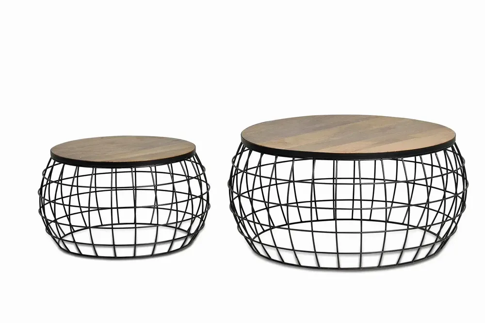 Tables basses - Lot de 2 tables basses en manguier massif et métal - GINER Y COLOMER