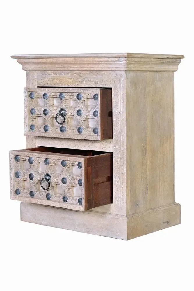 Tables de nuit - Table de chevet en bois de manguier naturel avec détails en bronze - GINER Y COLOMER