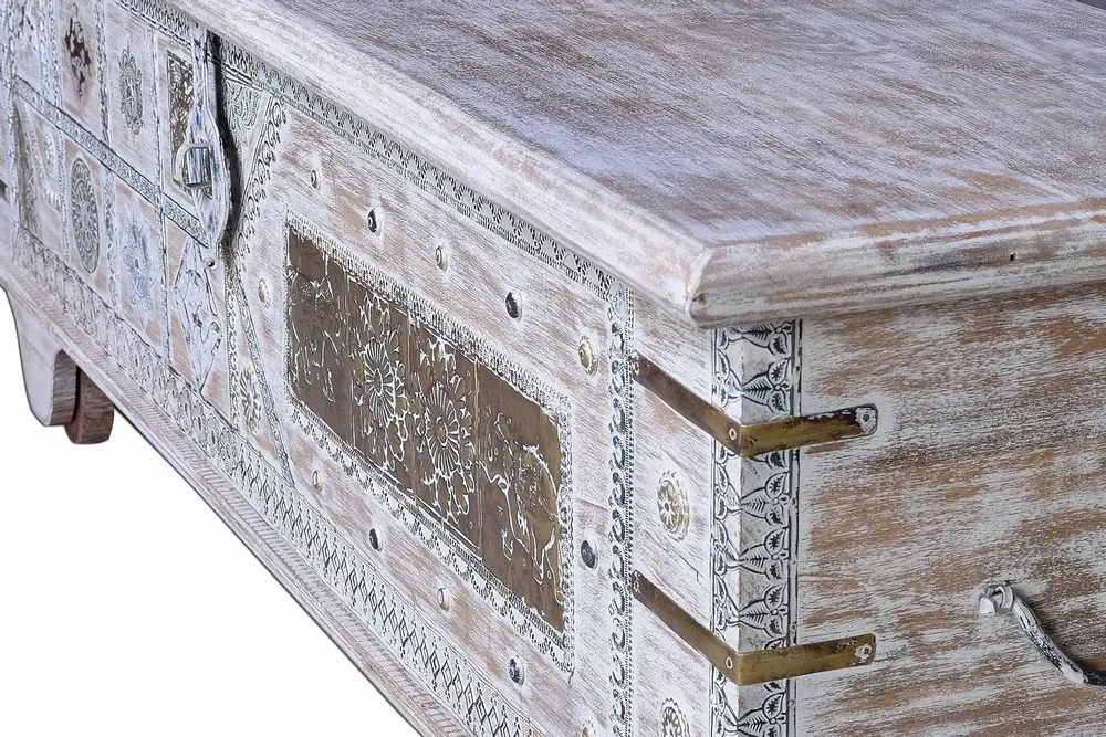 Boîtes de rangement - Coffre ancien en bois de manguier blanc - GINER Y COLOMER
