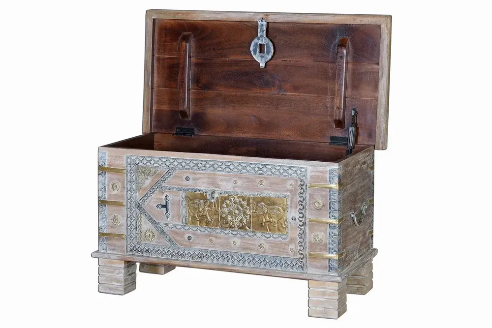 Boîtes de rangement - Coffre ancien en bois de manguier blanc - GINER Y COLOMER